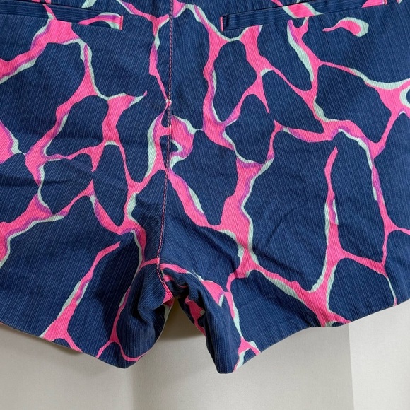 Lilly Pulitzer “Sri Lanka” Blue And Hot Pink Buttoned Shorts With Side Pockets - Picture 6 of 13